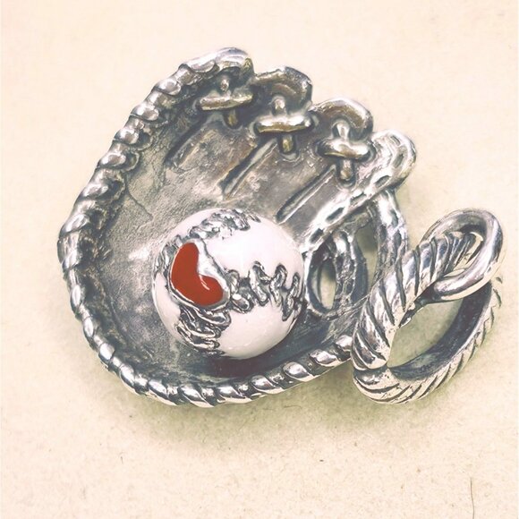Brighton Play Ball Silver-plated Softball Glove Dangle Charm - Picture 1 of 4